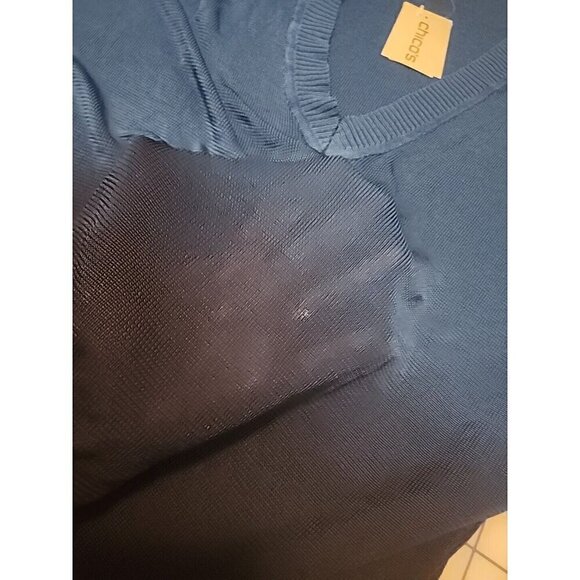 Chico’s Sweater Blue Ombre V-neck Slinky Knit Pullover NWT Women's Large - Picture 10 of 10